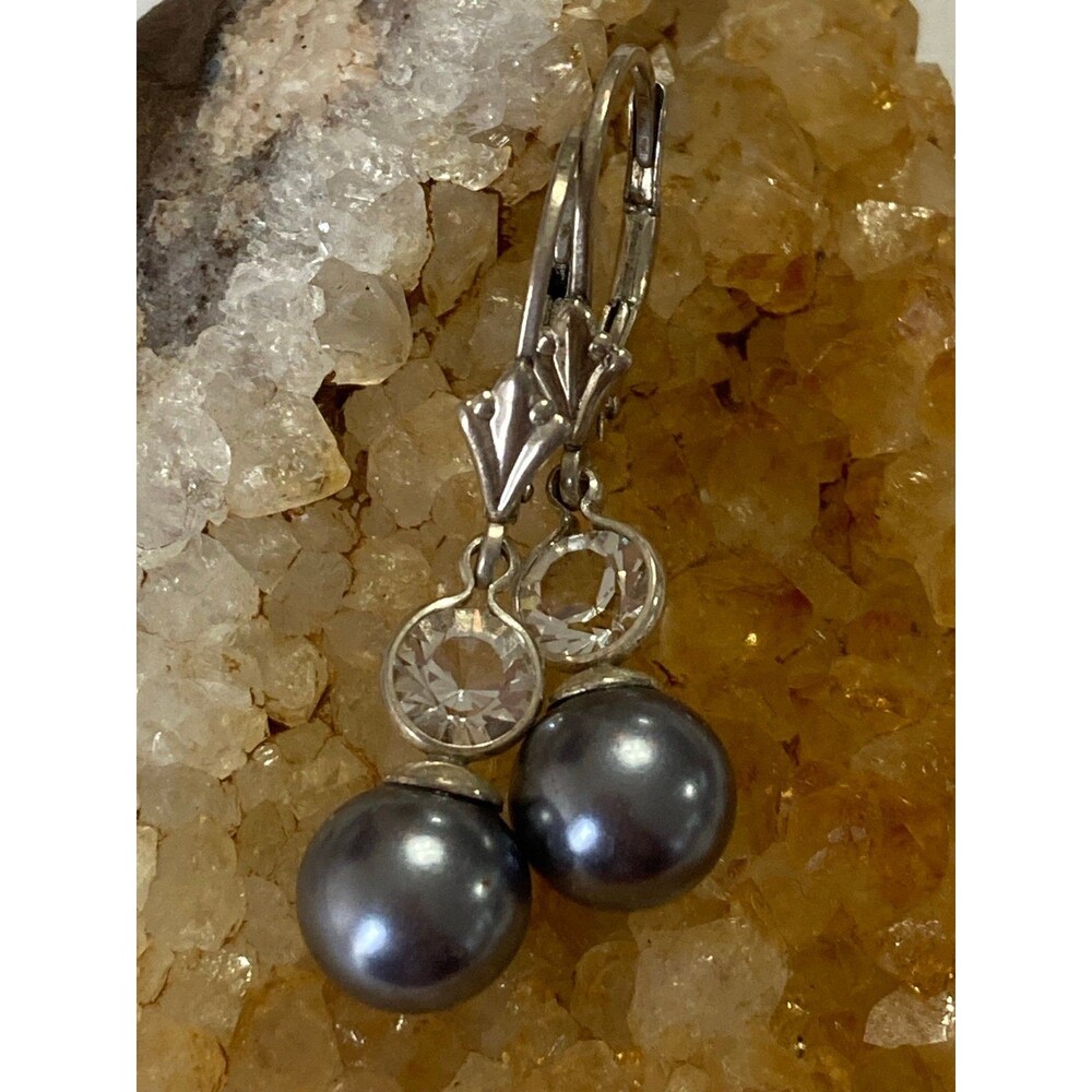 925 sterling silver cz pearl leverback earrings